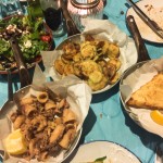 squid, fried courgette & saganaki